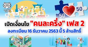 เปิดเงื่อนไข "คนละครึ่ง" เฟส 2 เปิดให้ลงทะเบียน 16 ธันวาคม 2563 นี้ จำนวน 5 ล้านสิทธิ์