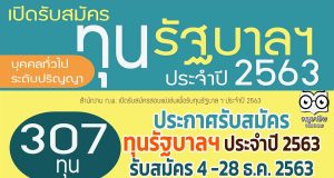 สำนักงาน ก.พ. ประกาศรับสมัคร ทุนรัฐบาลฯ ประจำปี 2563 (ทุนบุคคลทั่วไประดับปริญญา) รับสมัคร 4 -28 ธ.ค. 2563