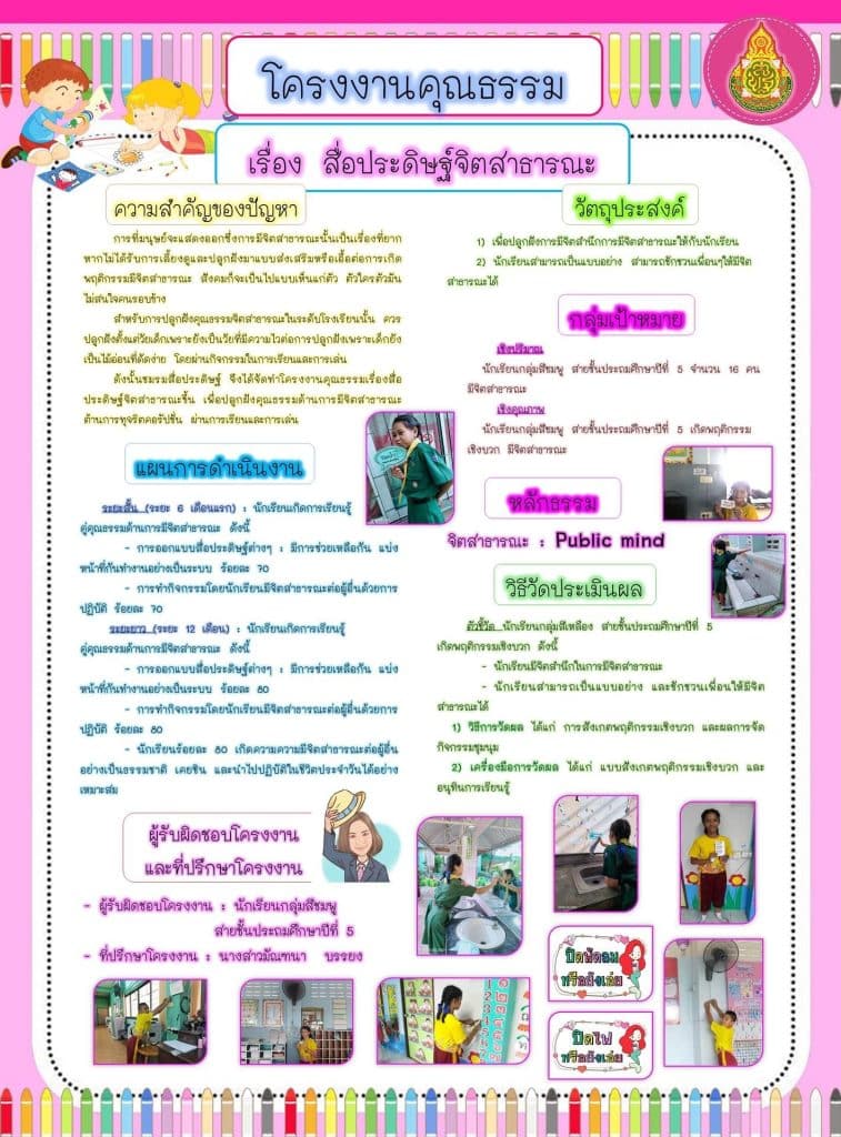 ดาวน์โหลดฟรี!! เอกสารโครงงานคุณธรรม ไฟล์เวิร์ด สามารถปรับแก้ไขได้ตามความเหมาะสมและบริบท รร. โดยโรงเรียนวัดบางหญ้าแพรก 5