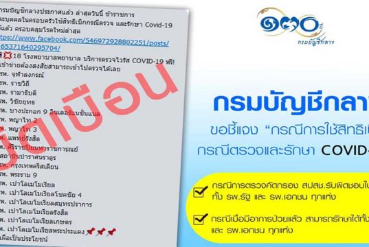 กรมบัญชีกลางชี้แจง กรณีการใช้สิทธิ์เบิก กรณีตรวจและรักษา COVID-19