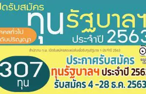 สำนักงาน ก.พ. ประกาศรับสมัคร ทุนรัฐบาลฯ ประจำปี 2563 (ทุนบุคคลทั่วไประดับปริญญา) รับสมัคร 4 -28 ธ.ค. 2563