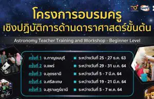 สถาบันวิจัยดาราศาสตร์แห่งชาติ เปิดรับสมัคร โครงการอบรมครูเชิงปฏิบัติการด้านดาราศาสตร์ขั้นต้น ประจำปี 2564