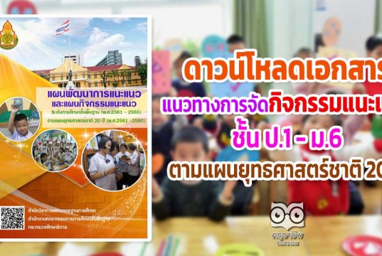 ดาวน์โหลด เอกสารแนวทางการจัดกิจกรรมแนะแนว ชั้น ป.1-ม.6 กิจกรรมแนะแนวตามแผนยุทธศาสตร์ชาติ 20 ปี
