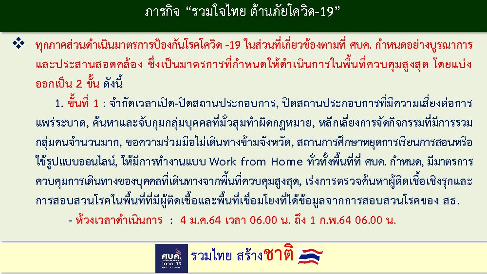 ศบค.สั่งปิดสถานศึกษาในพื้นที่ควบคุมสูงสุด ให้เรียนออนไลน์ และทำงานที่บ้าน Work From Home