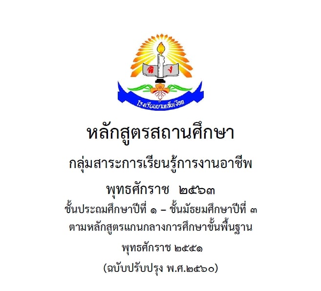 ดาวน์โหลด ตัวอย่างหลักสูตรสถานศึกษา กลุ่มสาระการเรียนรู้ การงานอาชีพ 2 มาตรฐาน (ปรับปรุงใหม่ 2563) โดยโรงเรียนบ้านเล็บเงือก