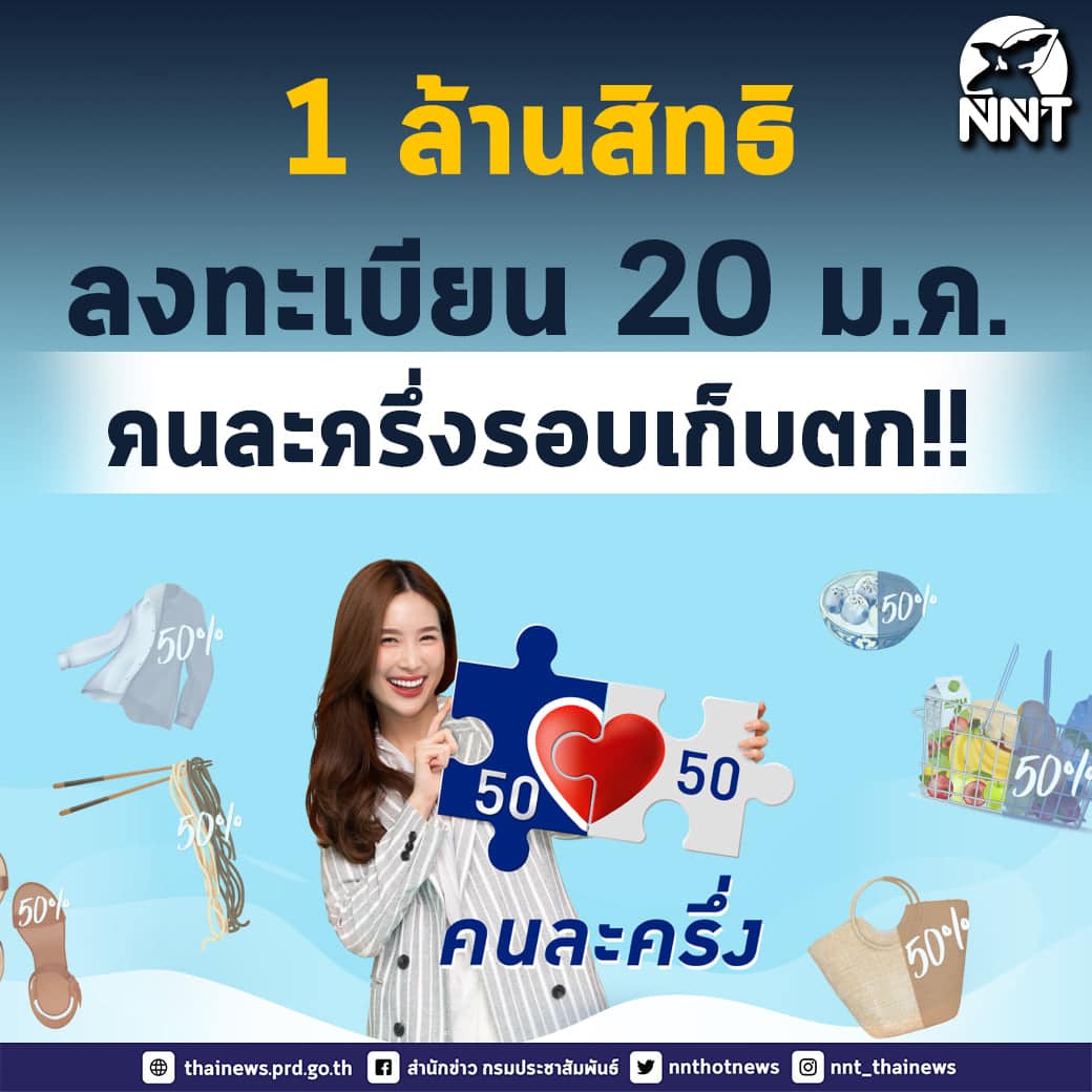 ด่วน!! ลงทะเบียนคนละครึ่งรอบเก็บตก 20 ม.ค. นี้ 1ล้านสิทธิ์ เริ่มใช้ทันที 25 ม.ค. 2564