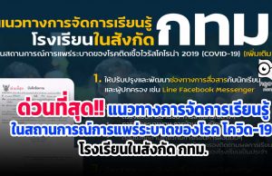 แนวทางการจัดการเรียนรู้ในสถานการณ์การแพร่ระบาดของโรค โควิด-19 (เพิ่มเติม) โรงเรียนในสังกัด กทม.