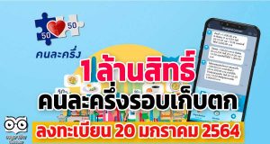 ด่วน!! ลงทะเบียนคนละครึ่งรอบเก็บตก 20 ม.ค. นี้ 1ล้านสิทธิ์ เริ่มใช้ทันที 25 ม.ค. 2564