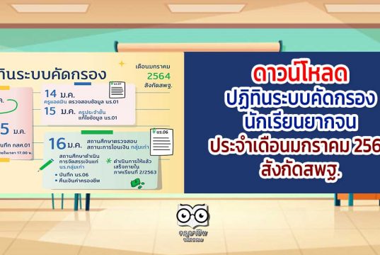 ดาวน์โหลด ปฏิทินระบบคัดกรองนักเรียนยากจน ประจำเดือนมกราคม 2564 สังกัดสพฐ.