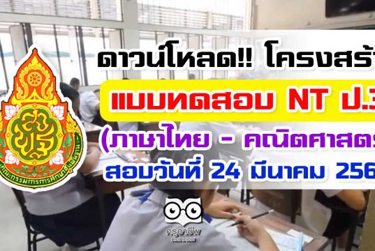 ดาวน์โหลด!! โครงสร้างแบบทดสอบ NT ชั้น ป.3 ปีการศึกษา 2563