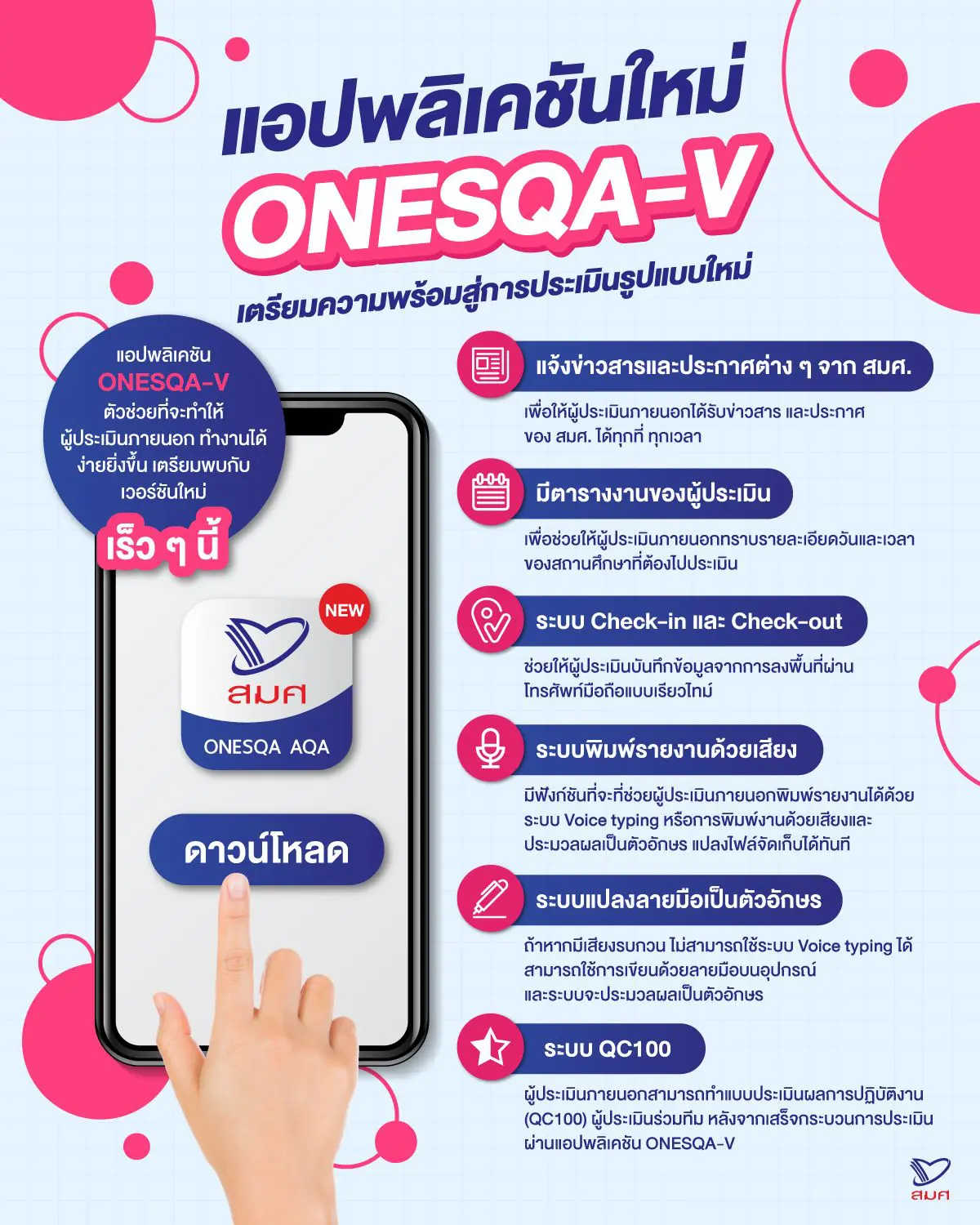 สมศ.เปิดตัว ONESQA-V แอปพลิเคชันช่วยในการประเมินคุณภาพภายนอกรูปแบบใหม่