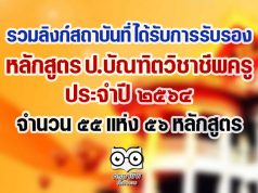 ลิงก์สถาบันที่ได้รับการรับรอง หลักสูตร ป.บัณฑิตวิชาชีพครู ประจำปี 2564 จำนวน 55 แห่ง 56 หลักสูตร