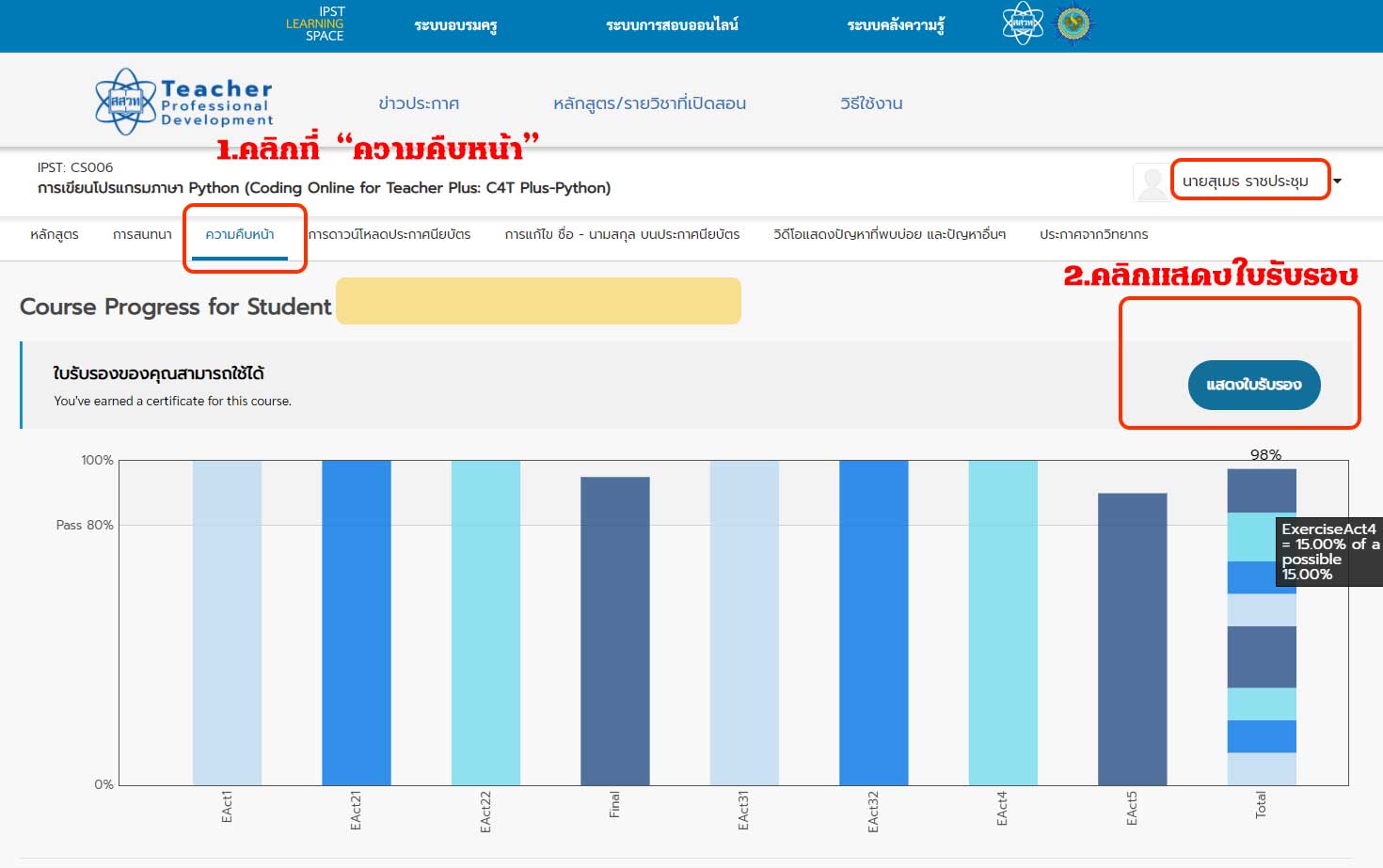 ดาวน์โหลดได้แล้ว !!! วุฒิบัตรอบรมหลักสูตร C4T Plus รุ่นที่ 1 สามารถดาวน์โหลดในระบบ อบรมครูของ สสวท. ได้แล้ว