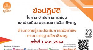 ข้อปฏิบัติในการเข้ารับการทดสอบและประเมินสมรรถนะทางวิชาชีพครู ด้านความรู้และประสบการณ์วิชาชีพ ตามมาตรฐานวิชาชีพครู ครั้งที่ 1 พ.ศ. 2564
