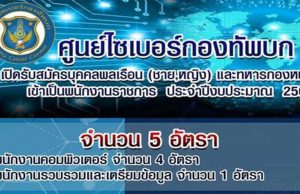 ศูนย์ไซเบอร์กองทัพบก เปิดรับสมัครพนักงานราชการ ประจำปีงบประมาณ 2564 จำนวน 5 อัตรา สมัคร 5 - 16 กุมภาพันธ์ 2564