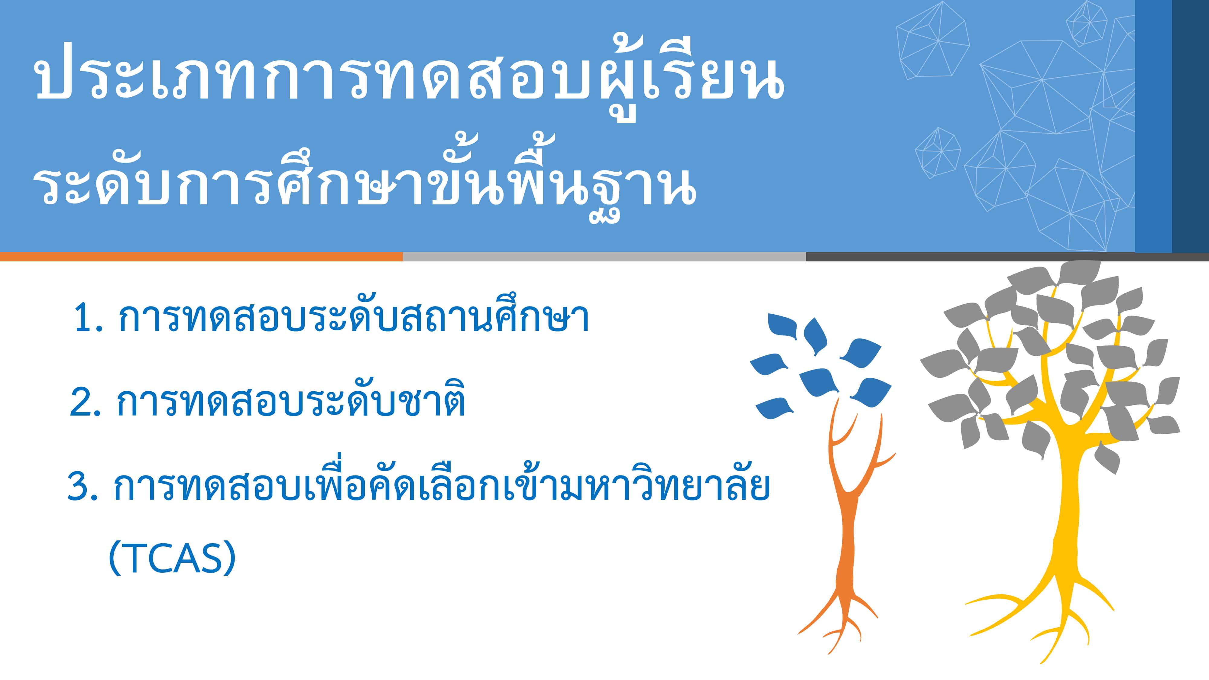 จุดเน้นเชิงนโยบายด้านการทดสอบและ ประเมินคุณภาพผู้เรียน ปีการศึกษา 2563