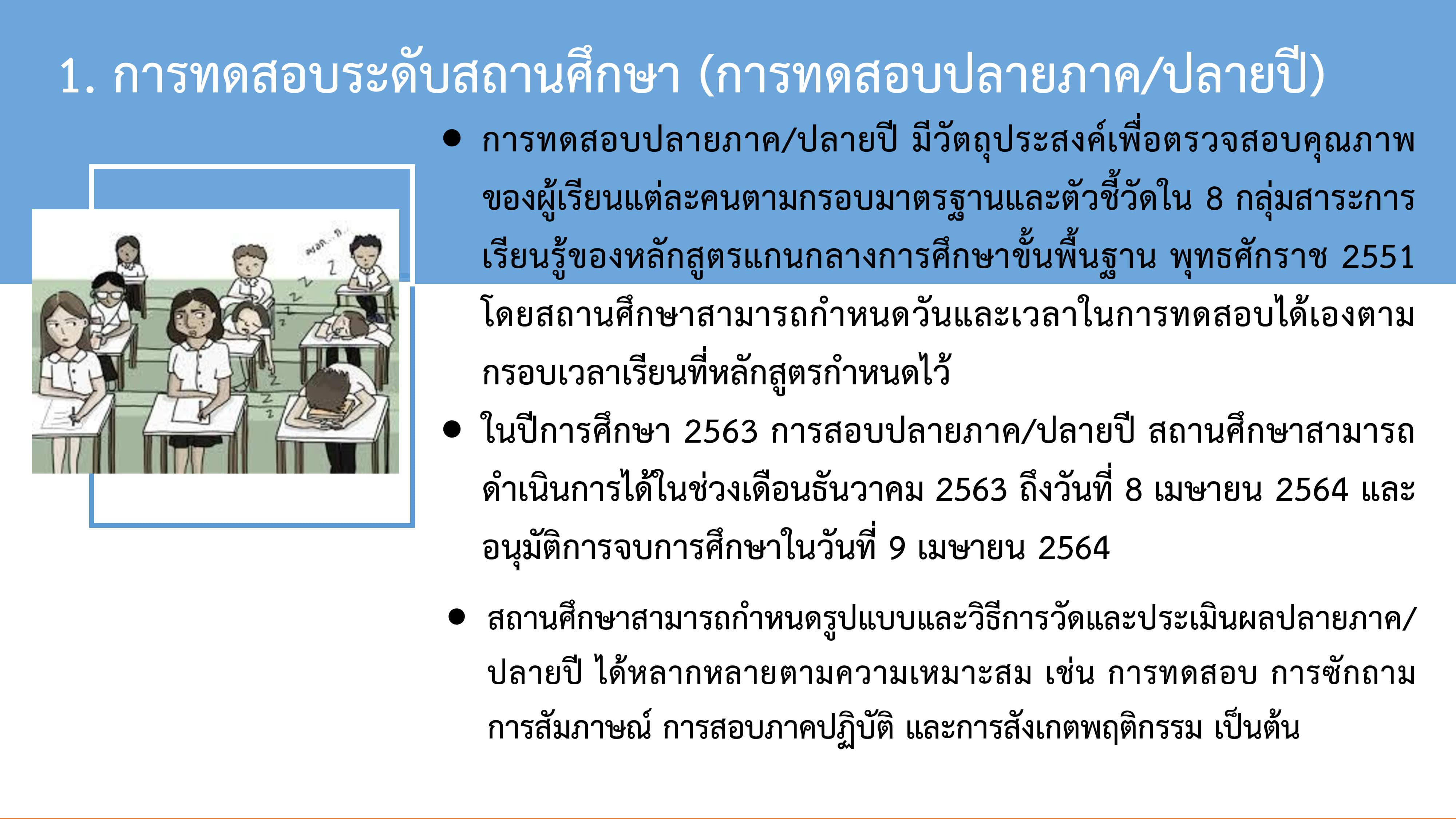 การทดสอบระดับสถานศึกษา (การทดสอบปลายภาค/ปลายปี)