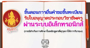 ขั้นตอนการยื่นคําขอขึ้นทะเบียนรับใบอนุญาตประกอบวิชาชีพครู ผ่านระบบอิเล็กทรอนิกส์ (กรณีสําเร็จการศึกษาในหลักสูตรที่คุรุสภาให้การรับรอง)