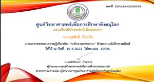 แบบทดสอบออนไลน์ เรื่อง “พลังงานทดแทน” ตอบคำถามถูกร้อยละ 80 ขึ้นไป รับเกียรติบัตรได้ที่อีเมลล์ โดยศูนย์วิทยาศาสตร์เพื่อการศึกษาพิษณุโลก