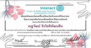 แบบทดสอบออนไลน์ ส่งเสริมความรู้ความเข้าใจจิตอาสา และการดำเนินงานของสโมสรอินเตอร์แรคท์ ผ่านเกณฑ์ร้อยละ 70 รับเกียรติบัตรทางอีเมล์ โดยโรงเรียนวัดห้วยจรเข้วิทยาคม