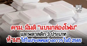 ครม. มีมติให้แบน 'กล่องโฟม' เเละพลาสติก 3 ประเภท ห้ามใช้ในประเทศไทยอย่างถาวร ในปี 2565