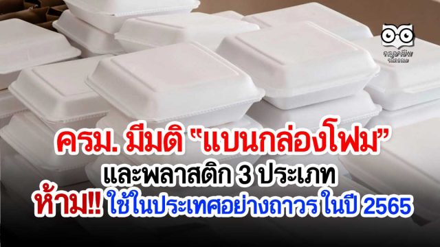 ครม. มีมติให้แบน 'กล่องโฟม' เเละพลาสติก 3 ประเภท ห้ามใช้ในประเทศไทยอย่างถาวร ในปี 2565