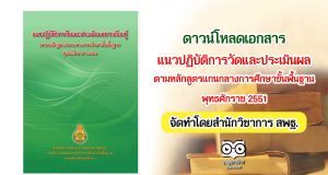 ดาวน์โหลด เล่มเอกสารแนวปฏิบัติการวัดและประเมินผลการเรียนรู้ ตามหลักสูตรแกนกลางการศึกษาขั้นพื้นฐาน พุทธศักราช 2551 (พิมพ์ครั้งที่ 4) พ.ศ. 2557 สพฐ.