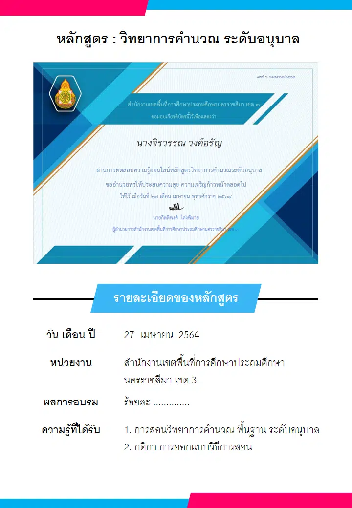 ดาวน์โหลดตัวอย่าง!! การรายงานอบรมออนไลน์ การพัฒนาตนเองในช่วงปิดภาคเรียน 2563 ใส่แฟ้ม ว.21