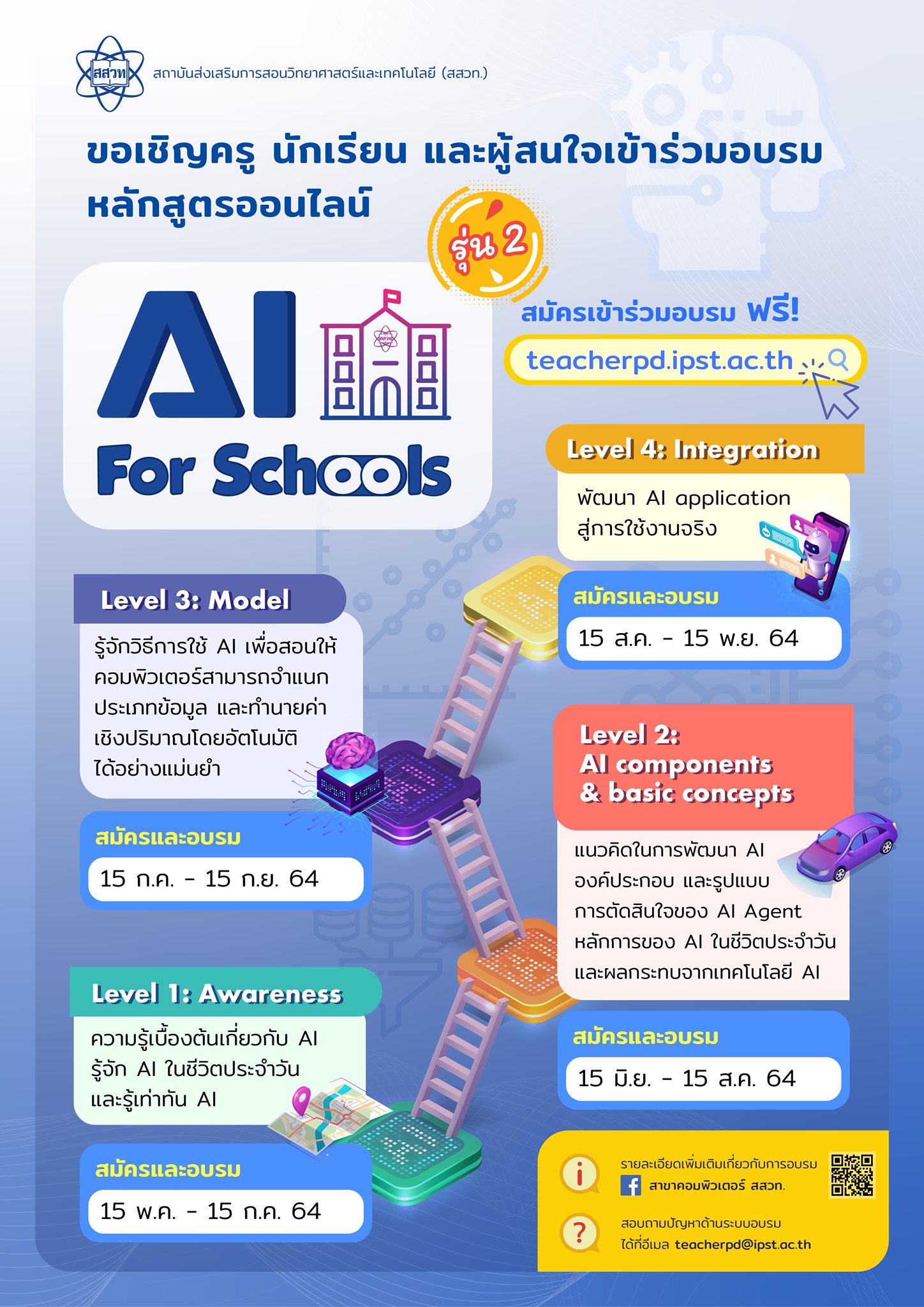 สสวท.เปิดอบรมออนไลน์ฟรี!! หลักสูตร AI For Schools รุ่น 2 Level 1 เริ่ม 15 พฤษภาคม นี้