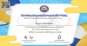 แบบทดสอบออนไลน์ เรื่อง กีฬาวอลเล่ย์บอล โดยโรงเรียนวัดนครเนื่องเขต(ศรีไพจิตร) ผ่านเกณฑ์ ดาวน์โหลดเกียรติบัตรได้ทันที