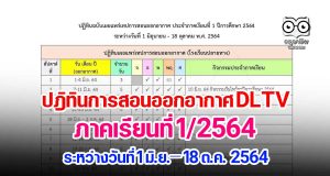 เช็คด่วน!! ปฎิทินการสอนออกอากาศ DLTV ภาคเรียนที่ 1/2564ระหว่างวันที่ 1 มิถุนายน – 18 ตุลาคม 2564