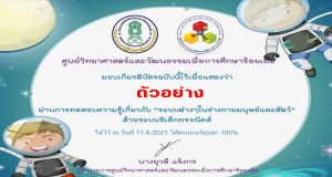 ทดสอบออนไลน์ เรื่อง ระบบต่างๆในร่างกายมนุษย์และสัตว์ ผ่านเกณฑ์ 80% รับเกียรติบัตรได้ที่อีเมล โดยนย์วิทยาศาสตร์และวัฒนธรรมเพื่อการศึกษาร้อยเอ็ด