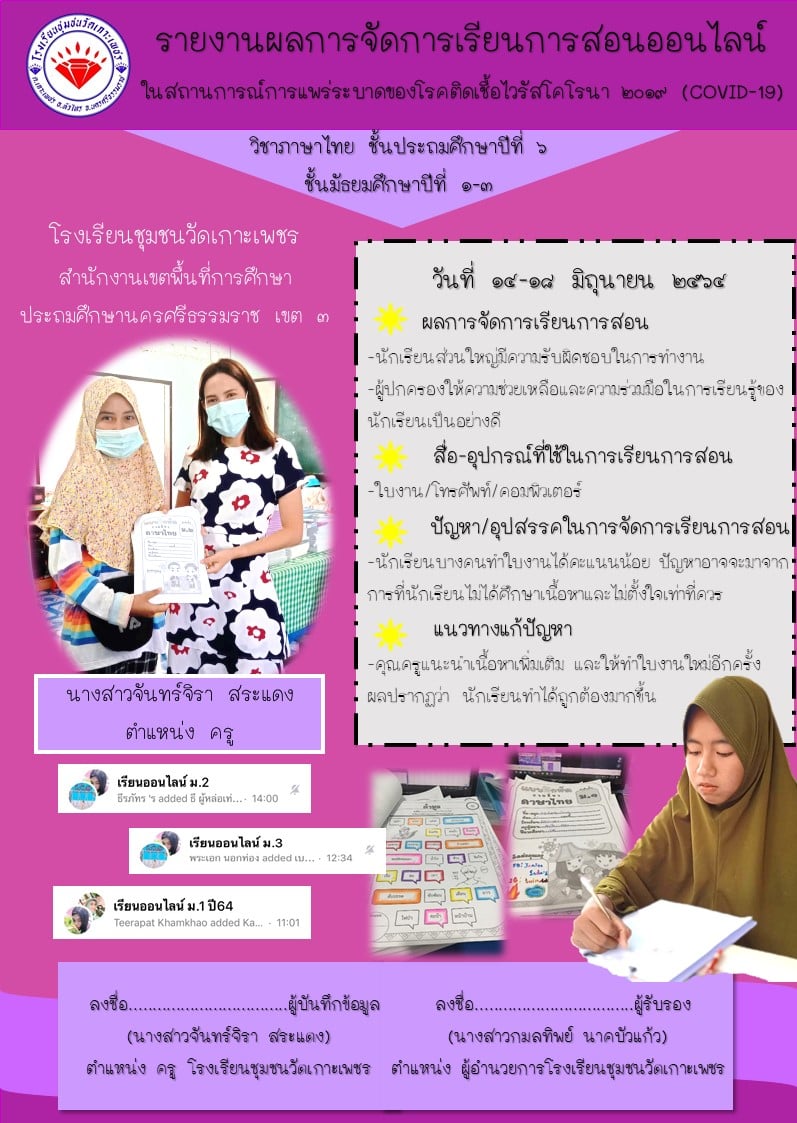 แจกฟรี!! รายงานผลการจัดการเรียนการสอนออนไลน์  เครดิตเพจ ปันสื่อการสอนไทย-คณิต BY TWIN