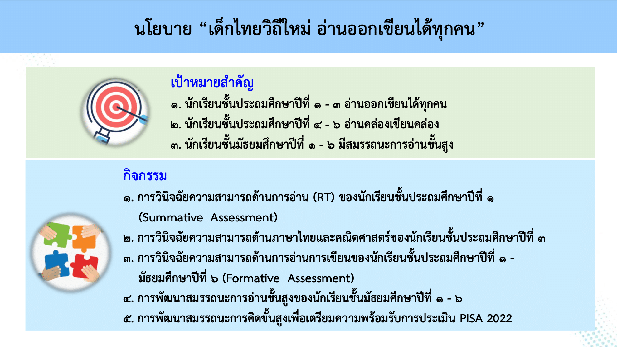 นโยบาย “เด็กไทยวิถีใหม่ อ่านออกเขียนได้ทุกคน”