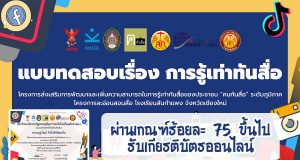 ทดสอบออนไลน์ หลักสูตร การรู้เท่าทันสื่อ ผ่านเกณฑ์ร้อยละ 75 ขึ้นไป รับเกียรติบัตรออนไลน์ โดยสภานักเรียนโรงเรียนสันกำแพง