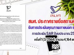 สมศ. ประกาศรายชื่อสถานศึกษาระดับการศึกษาขั้นพื้นฐาน รับการประเมินคุณภาพภายนอก ระยะที่ 1 การประเมิน SAR ปีงบประมาณ 2564 ครั้งที่ 1 (3/2564)