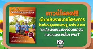 ดาวน์โหลดฟรี!! ตัวอย่างรายงานโครงการโรงเรียนคุณธรรมสพฐ. ระดับ ๒ ดาว โรงเรียนหนองอ้อวิทยาคม สพป.นครราชสีมา เขต ๗