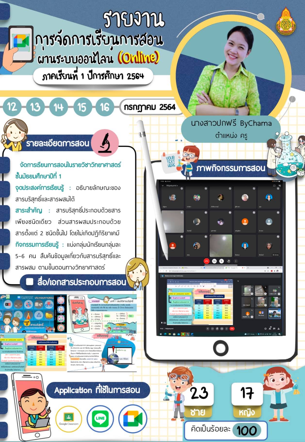 แจกฟรี!! รายงานการสอนออนไลน์ ไฟล์ PPT แก้ไขได้ เครดิตไฟล์ เพจ ByChama