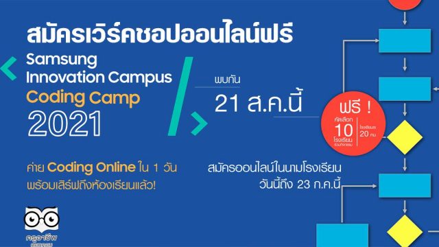 เวิร์คชอปออนไลน์ฟรี ครูวิทยาการคำนวณ ม.ต้น Samsung Innovation Campus - Coding Camp 2021 สมัครวันนี้ถึง 23 กรกฎาคม 2564