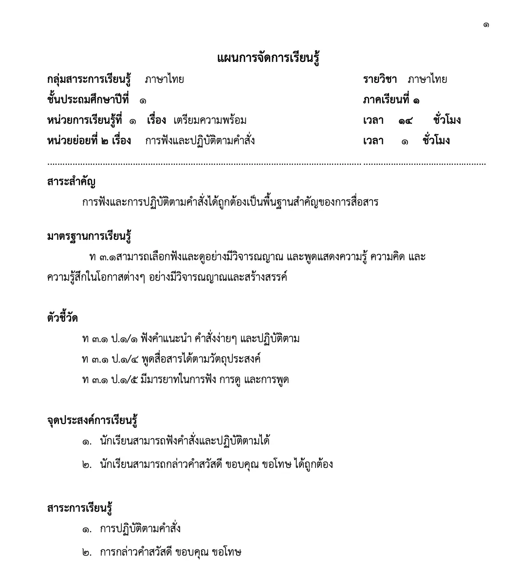 ดาวน์โหลดฟรี!! แผนการสอน วิชาภาษาไทย ป.1 ภาคเรียนที่ 1 และ 2 โดยสพป.ปัตตานี เขต 2