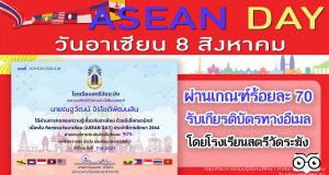 แบบทดสอบออนไลน์ความรู้เกี่ยวกับอาเซียน เนื่องในกิจกรรมวันอาเซียน (ASEAN DAY) ประจำปีการศึกษา 2564 โดยกลุ่มสาระการเรียนรู้สังคมศึกษา ศาสนา เเละวัฒนธรรม โรงเรียนสตรีวัดระฆัง