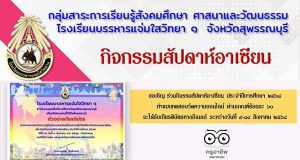 แบบทดสอบออนไลน์ ความรู้เกี่ยวกับอาเซียน ผ่านเกณฑ์ร้อยละ 60 รับเกียรติบัตรทางอีเมล โดยกลุ่มสาระการเรียนรู้สังคมศึกษา ศาสนาและวัฒนธรรม โรงเรียนบรรหารแจ่มใสวิทยา 1