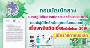 กรมบัญชีกลาง แจ้งแนวปฏิบัติในการเบิกจ่ายค่ารักษาพยาบาลกรณีผู้มีสิทธิหรือบุคคลในครอบครัวเสี่ยงหรือติดเชื้อไวรัสโคโรนา 2019 เช็ครายการขอเบิกที่นี่!!