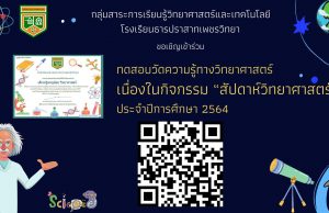 แบบทดสอบวัดความรู้กิจกรรมสัปดาห์วันวิทยาศาสตร์ ประจำปีการศึกษา 2564 ผ่านเกณฑ์ รับเกียรติบัตร โดยโรงเรียนธารปราสาทเพชรวิทยา