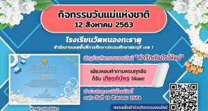 กิจกรรมออนไลน์ คำรักเติมใจให้แม่ เนื่องในกิจกรรมวันแม่แห่งชาติ ประจำปี 2564 รับเกียรติบัตรฟรี โดยโรงเรียนวัดหนองกะธาตุ สพป.สระบุรี เขต 1
