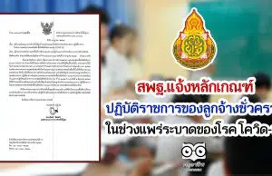 สพฐ.แจ้งหลักเกณฑ์ปฏิบัติราชการของลูกจ้างชั่วคราวในช่วง การแพร่ระบาดของโรค โควิด-19