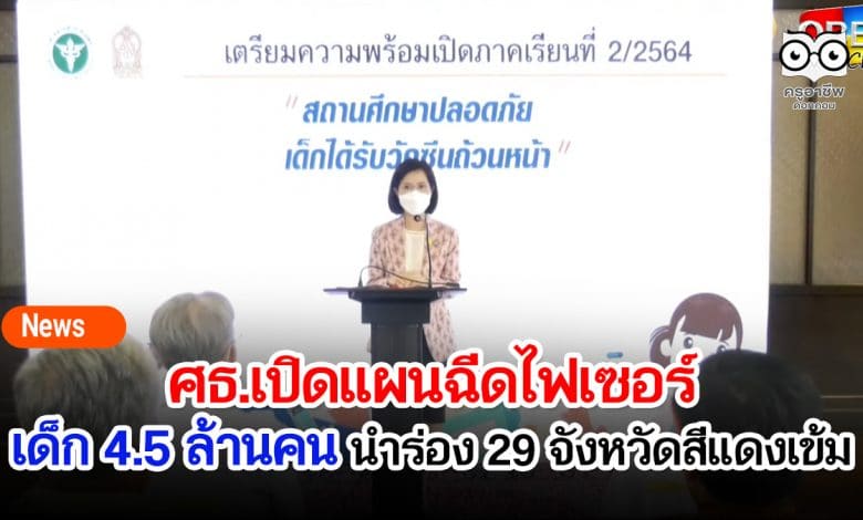 ศธ.เปิดแผนฉีดไฟเซอร์เด็ก 4.5 ล้านคน นำร่อง 29 จังหวัดสีแดงเข้ม