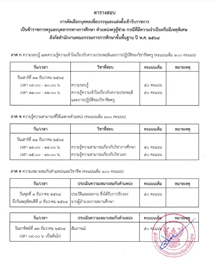 ล่าสุด!! สอบครูผู้ช่วย กรณีพิเศษ สังกัด สพฐ. ปี พ.ศ. 2564 เปลี่ยนวันสอบข้อเขียนเป็น วันที่ 11 ธันวาคม 2564