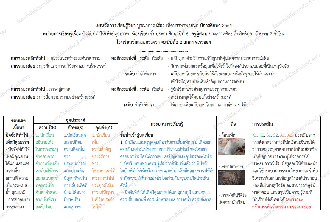 แผนการเรียนรู้เห็ดหรรษา (ดาวน์โหลด)