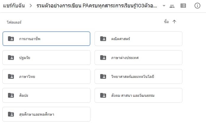 แจกฟรี!! รวมตัวอย่าง PA ทุกกลุ่มสาระฯ 103 ตัวอย่าง เครดิตคุณครูธิติมา ชิณพันธ์